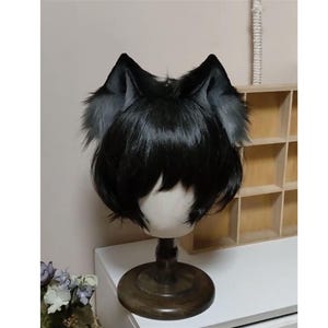 Handmade Wolf Ears Headband Black Grey Furry Animal Dog Ears Faux Fur Fursuit Cosplay Dog Halloween Party Costume Wolf