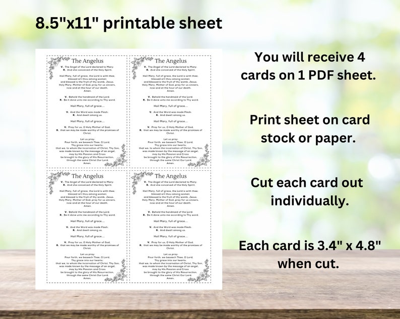 Prayer Cards/printable Prayer/catholic Prayer Card/angelus/ the Angelus ...