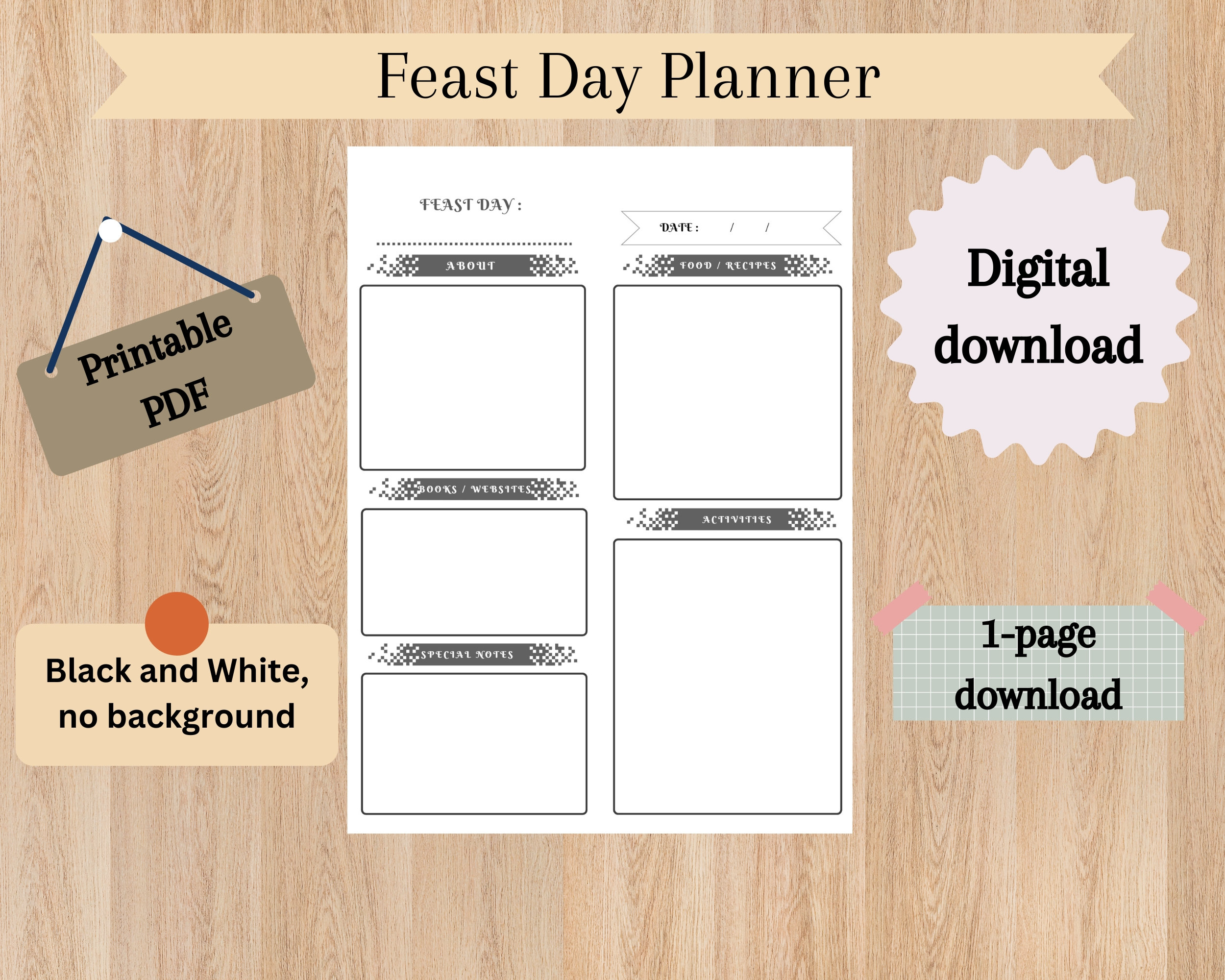 Printable Catholic Feast Day Planner / Black and White No Background