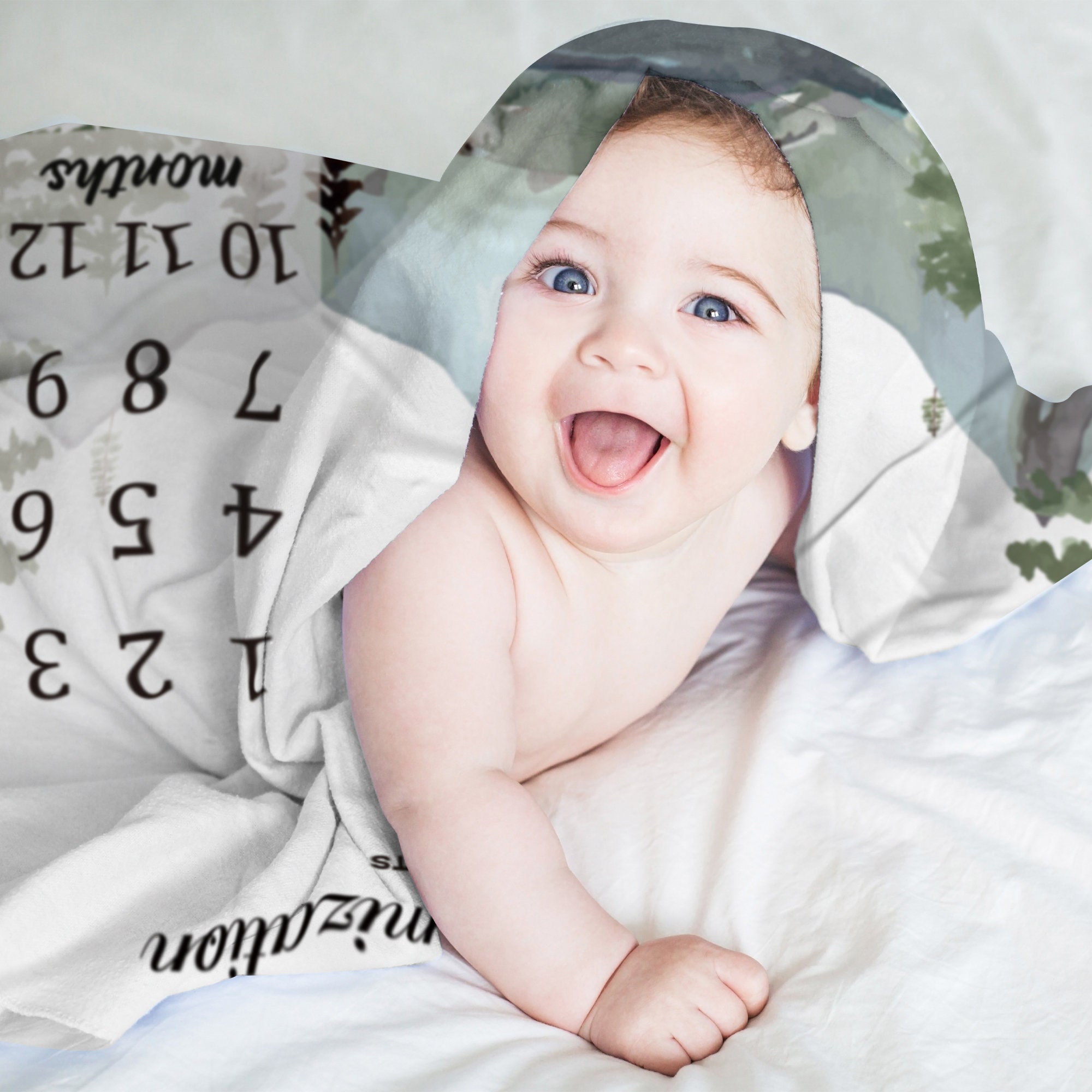 Custom Baby Blanket, Baby Monthly Growth Tracker, Mountain Milestone