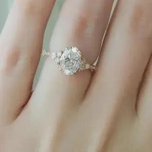 1.5 CT Oval Cut Moissanite Engagement Ring, Oval with Marquise and Round Accent Engagement Ring, Gift For Her, Delicate Oval Wedding ring