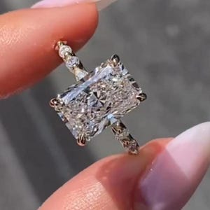 3.0 CT Radiant Cut Moissanite Engagement Ring, Radiant Cut Hidden Halo Diamond Ring, Radiant Wedding Ring, Anniversary Ring, Gift For Women.