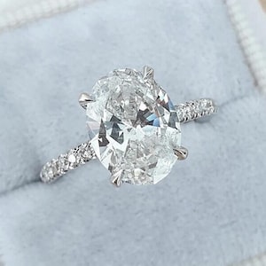 2.5 Ct Oval Cut Moissanite Ring, Moissanite Oval Engagement Ring, Anniversary Ring for Her, Moissanite Hidden Halo Wedding Proposal Ring