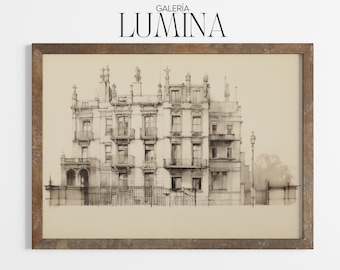 Antique Apartment Block Pen & Ink Drawing (Digital Printable Art + Frame TV Art) 042