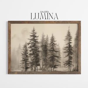 Rustic Pine Tree Forest Pencil Drawing (Digital Printable Art + Frame TV Art) 1792