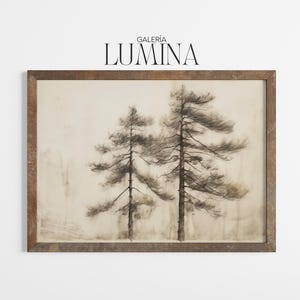 Vintage Pine Tree Neutral Sketch (Digital Printable Art + Frame TV Art) 409