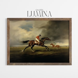 Pintura al óleo de carreras de caballos vintage (impresión digital + marco para TV) 088