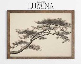 Japanese Black Pine Tree Ink Drawing (Digital Printable Art + Frame TV Art) 048