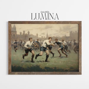 アンティーク絵画　ラグビー ヴィンテージラグビー試合イングランドスポーツシーン絵画（デジタル