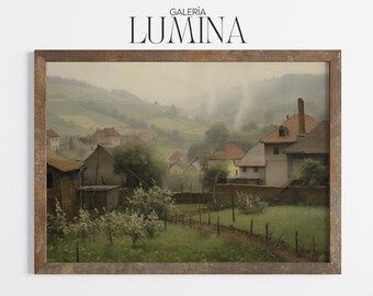 Vintage Country Village Oil Painting (Digital Printable Art + Frame TV Art) 215