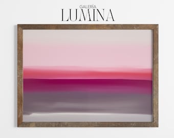 ピンクとグレーの水平抽象画 ピンクコンテンポラリープリント ミニマ