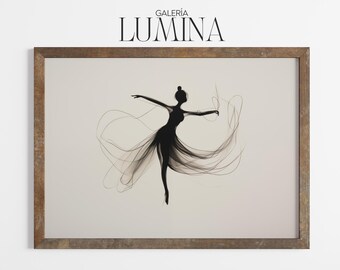 Impresión artística minimalista de silueta de bailarina, elegante arte de pared de bailarina de ballet, ilustración de danza neutra, marco de arte imprimible digital, arte de TV 1326