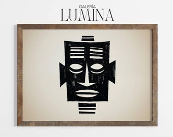 African Mask Linocut Print (Digital Printable Art + Frame TV Art) 1555