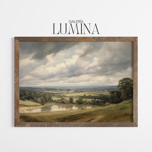 English Countryside Painting Rustic Landscape Artwork Muted Pastoral Scenery Painting Hills Print Digital Printable Art Frame TV Art 1093