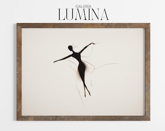 Impresión artística minimalista de silueta de bailarina, elegante arte mural de bailarina de ballet, ilustración de danza neutra, marco de arte digital imprimible, arte de TV 1327
