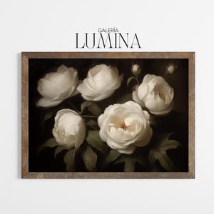 Vintage White Roses Oil Painting Moody Floral Wall Art Dark Flower ...