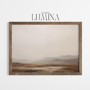 Minimalist Foggy Landscape Painting Neutral Earth Tone Wall Art Soft Misty Field Print Modern Nature Digital Printable Art Frame TV Art 1279
