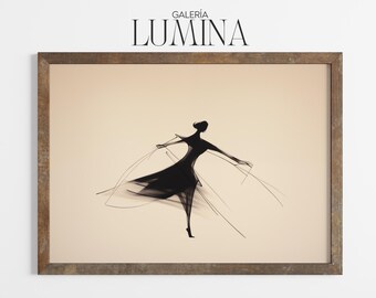 Impresión artística minimalista de silueta de bailarina, elegante arte mural de bailarina de ballet, ilustración de danza neutra, marco de arte imprimible digital, arte de TV 1314