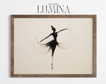 Impresión artística minimalista de silueta de bailarina, elegante arte mural de bailarina de ballet, ilustración de danza neutra, marco de arte digital imprimible, arte de TV 1315