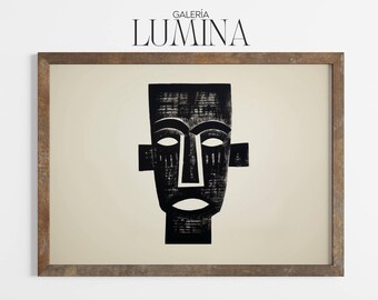 African Mask Linocut Print (Digital Printable Art + Frame TV Art) 1556
