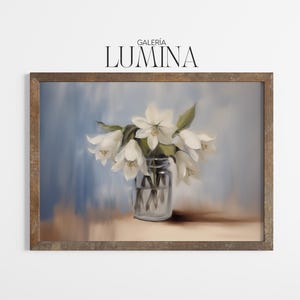 Aquilegia White Flower Oil Painting Vintage Columbine Flower Artwork Botanical Wall Art Floral Print Digital Printable Art Frame TV Art 1157