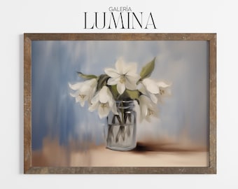 Aquilegia White Flower Oil Painting Vintage Columbine Flower Artwork Botanical Wall Art Floral Print Digital Printable Art Frame TV Art 1157