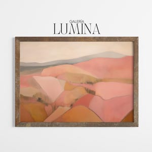 Abstract Pink Landscape Oil Painting Minimalist Pastel Landscape Print Soft Pink Mountains Artwork Digital Printable Art Frame TV Art 1152