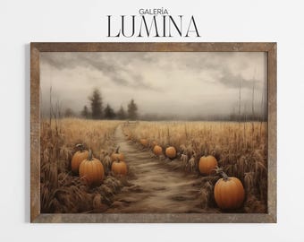 Vintage Pumpkin Patch Ölgemälde (digitale druckbare Kunst + Bilderrahmen TV Art) 1505