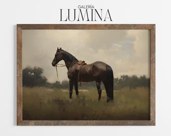 Vintage Brown Horse Landscape Painting (Digital Printable Art + Frame TV Art) 016