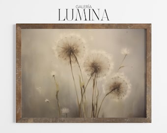 Neutral Dandelions Oil Painting (Digital Printable Art + Frame TV Art) 1649