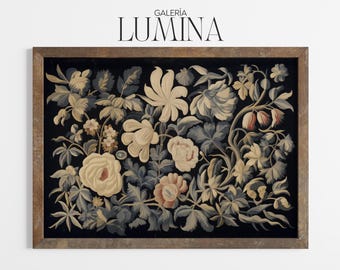 Impresión de tapiz floral oscuro vintage (impresión digital + marco para TV) 024