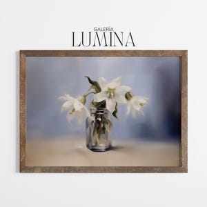 Aquilegia White Flower Oil Painting Vintage Columbine Flower Artwork Botanical Wall Art Floral Print Digital Printable Art Frame TV Art 1116