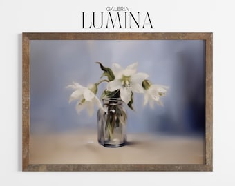 Aquilegia White Flower Oil Painting Vintage Columbine Flower Artwork Botanical Wall Art Floral Print Digital Printable Art Frame TV Art 1116