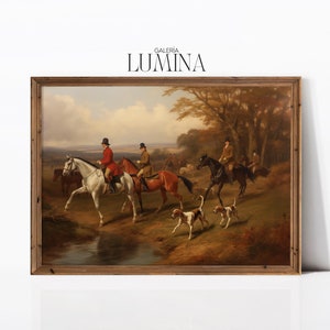 Antique Fox Hunt Equestrian Painting Victorian Hunting Landscape Painting English Manor Oil Painting Digital Printable Art Frame TV Art 537