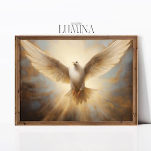 Holy Spirit Dove Painting Divine White Dove Art Radiant Light Christian Religious Peace Symbol Print Digital Printable Art Frame TV Art 923