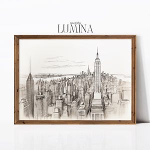New York City Sketch Urban Architecture Drawing NYC Skyline Artwork Modern Cityscape Print Digital Printable Art Frame TV Art 895