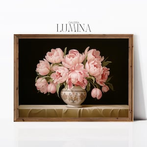 Fiori rosa in vaso dipinto stampa floreale romantica natura morta vintage pittura a olio stampa shabby chic arte digitale stampabile cornice arte TV 938