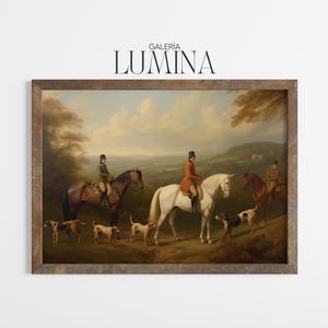 Antique Equestrian Hunting Scene Oil Painting English Countryside Horse Riders Classic Landscape Art Digital Printable Art Frame TV Art 1064