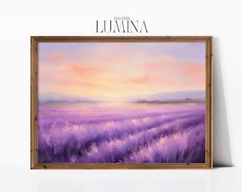 Lavender Field Landscape Painting Purple Provence Scenery Artwork Vintage Country Lavender Print Digital Printable Art Frame TV Art 889