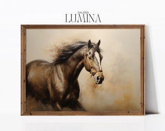 Brown Horse Oil Painting Horse Portrait Painting Rustic Running Horse Print Farmhouse Animal Artwork Digital Printable Art Frame TV Art 843