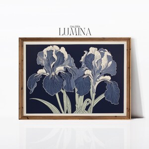 Iris Flower Linocut Print Botanical Linocut Art Blue Floral Block Print Vintage Flower Relief Artwork Digital Printable Art Frame TV Art 661