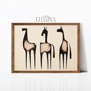 Modern Abstract Horses Drawing Minimalist Horse Art Print Contemporary Abstract Animal Drawing Digital Printable Art Frame TV Art 760
