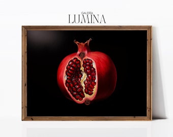 Pomegranate Painting Fruit Still Life Painting Minimalist Pomegranate Fruit Black Background Print Digital Printable Art Frame TV Art 750