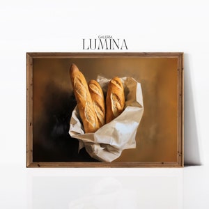 Baguette in sacchetto di carta Dipinto originale Arte murale da cucina francese Decorazione rustica da forno Cibo Natura morta Arte digitale stampabile Cornice Arte TV 621