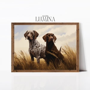 German Shorthaired Pointers Realistic Painting Hunting Dog Portrait Painting Vintage Animal Art Print Digital Printable Art Frame TV Art 690