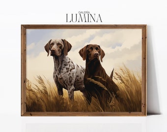 German Shorthaired Pointers Realistic Painting Hunting Dog Portrait Painting Vintage Animal Art Print Digital Printable Art Frame TV Art 690