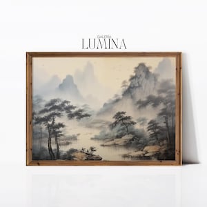 Chinese Landscape Painting Traditional Asian Mountain Scene Print Asian Tranquil Nature Ink Painting Digital Printable Art Frame TV Art 815