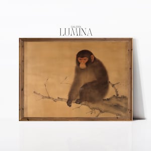 Monkey Japanese Medieval Painting Vintage Monkey Painting Antique Wild Animal Portrait Painting Digital Printable Art Frame TV Art 552
