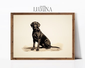 Black Dog Ink Drawing Black Labrador Print Vintage Dog Painting Antique Animal Portrait Dog Sketch Digital Printable Art Frame TV Art 496
