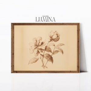 Vintage Flower Pencil Sketch Minimalist Botanical Sketch Antique Floral Sketch Neutral Flower Drawing Digital Printable Art Frame TV Art 508